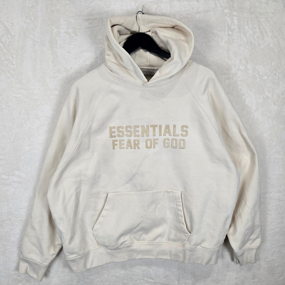 Fear of God Essentials Hoodie Cream Buttercream Logo Pullover Mens XL